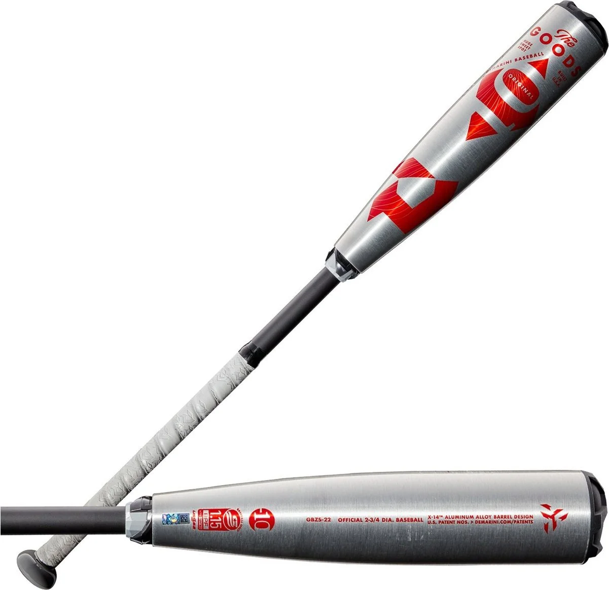DeMarini 2022 The Goods (-10) USSSA Bat WTDXGBZ-22 - Silver Red