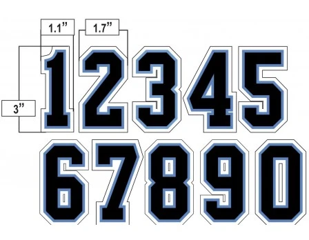 3" Black On Light Blue On White Precision-Cut Number - Image 2