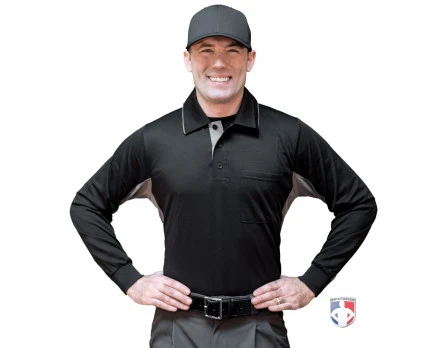 Smitty Umpire Smitty V2 Major League Replica Long Sleeve Umpire Shirt - Black With Charcoal Grey - Image 2