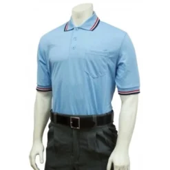 Smitty Umpire Smitty Pro Knit Umpire Shirt - Powder Blue With Red-White-Navy Trim