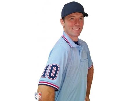 Smitty Umpire Smitty Pro Knit Umpire Shirt - Powder Blue With Red-White-Navy Trim - Image 3