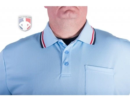 Smitty Umpire Smitty Pro Knit Umpire Shirt - Powder Blue With Red-White-Navy Trim - Image 2